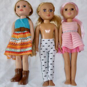 LOT OF 3 GLITTER GIRLS DOLLS FROM BATTAT - ALL DIFFERENT - 14" - CLOTHES BOOTS